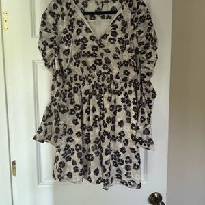 Ted Baker Black and White Puff Sleeve Sundress
